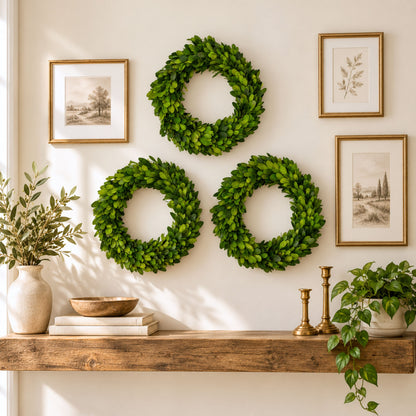 8" Preserved Boxwood Mini Ring Wreath, 3Pk
