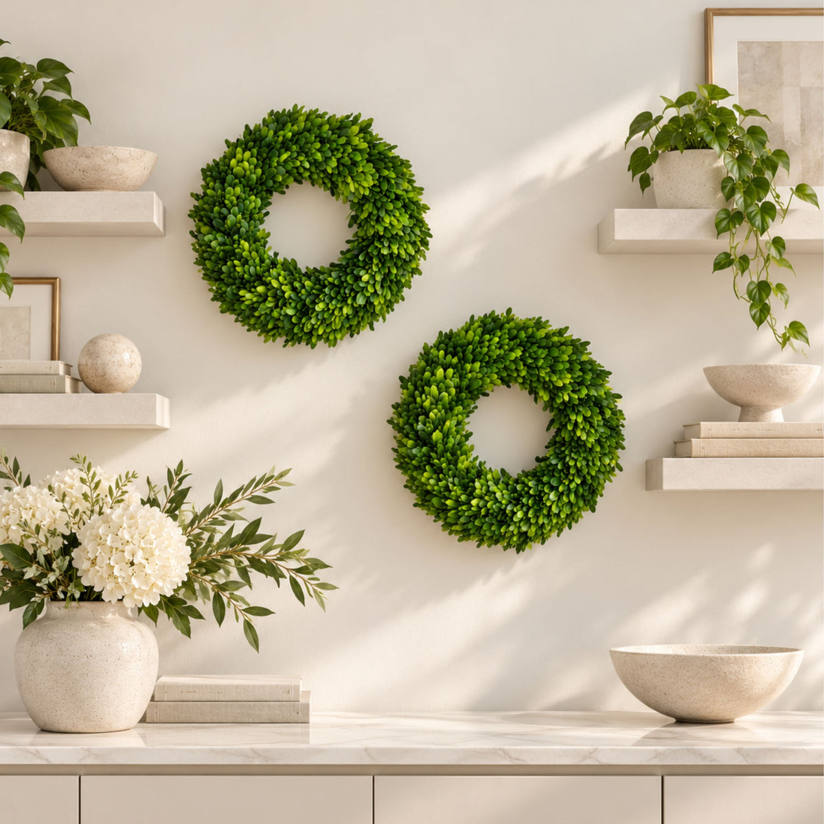 12" Preserved Boxwood Mini Ring Wreath, 2Pk