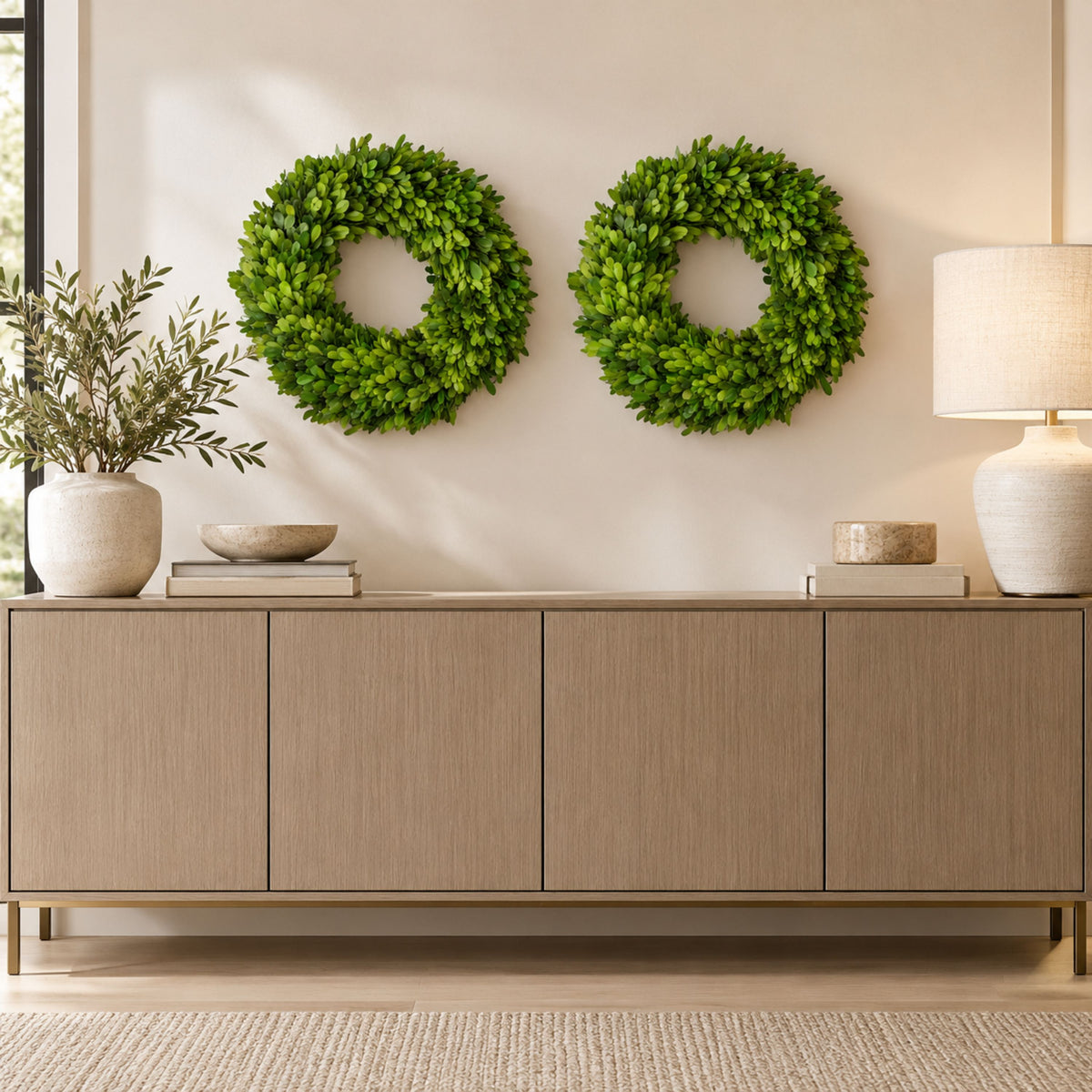 14" Preserved Boxwood Mini Ring Wreath, 2Pk