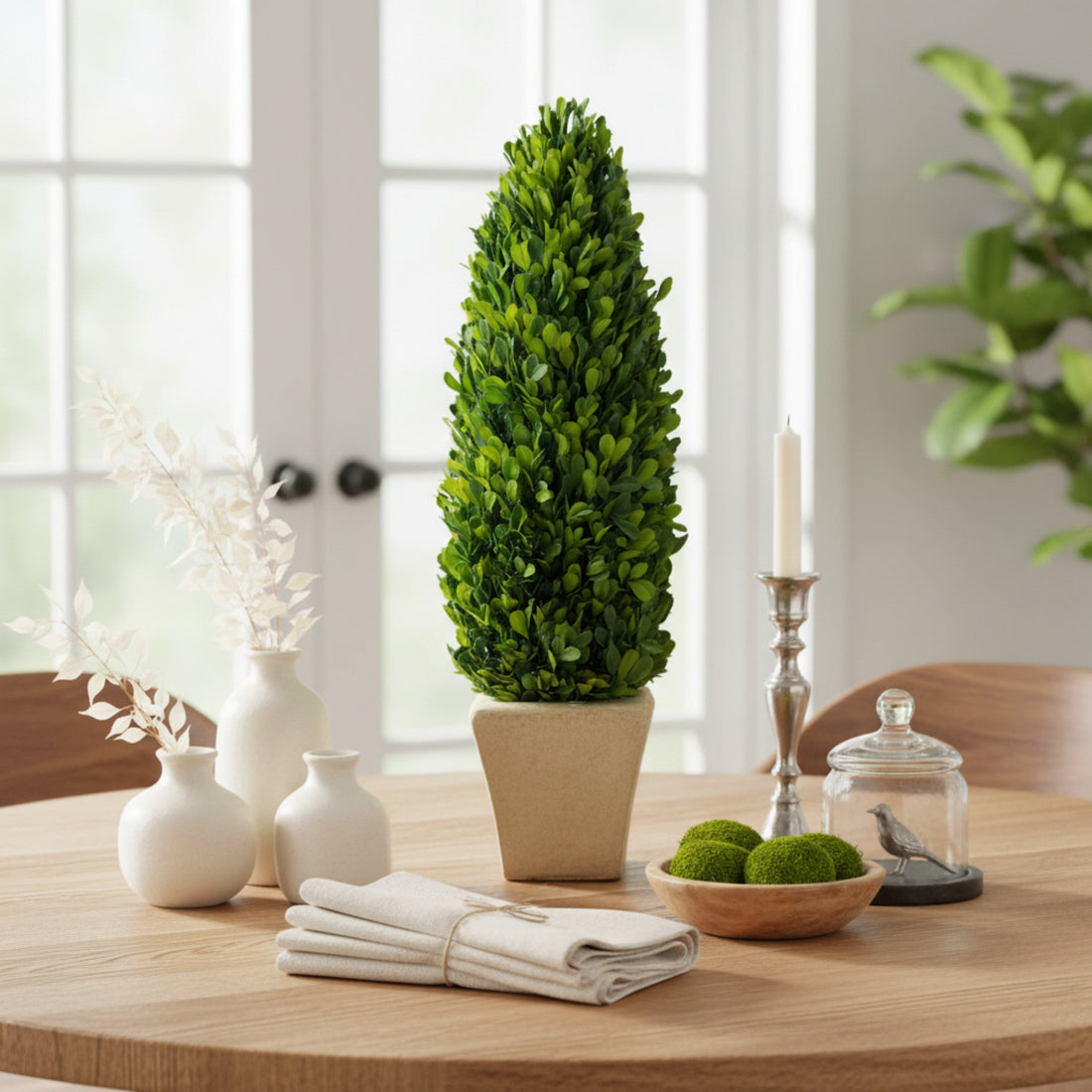 20" Preserved Cone-shaped Boxwood Topiary