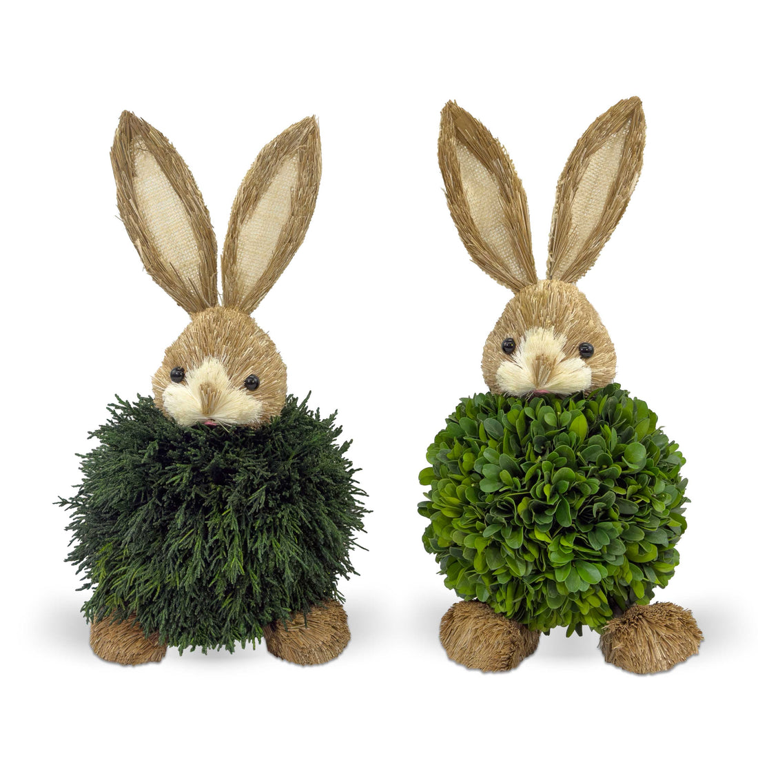 Preserved Single-Ball Boxwood &amp; Cypress Rabbit Shaped Topiary Décor Set of 2