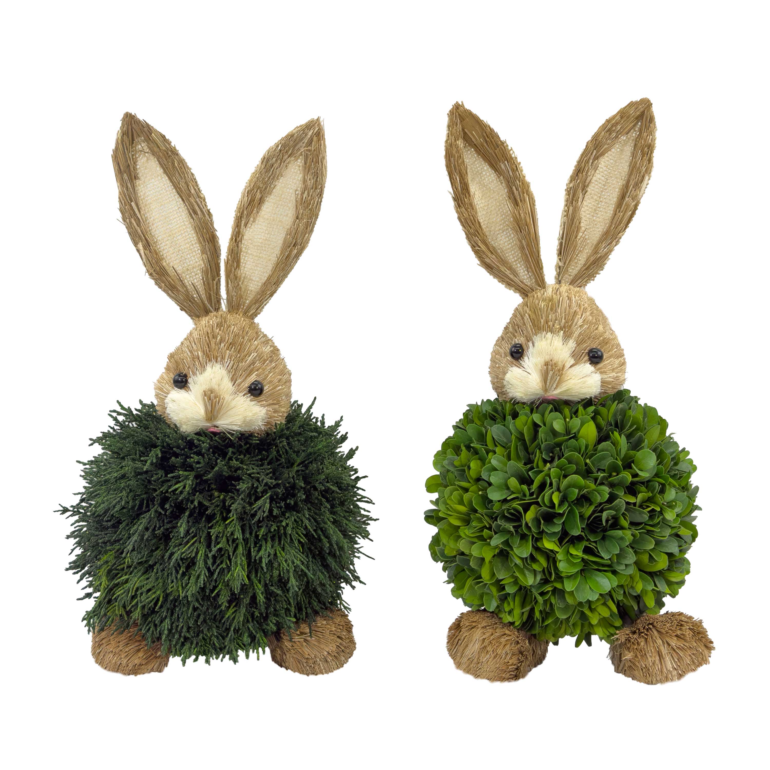 Preserved Single-Ball Boxwood &amp; Cypress Rabbit Shaped Topiary Décor Set of 2