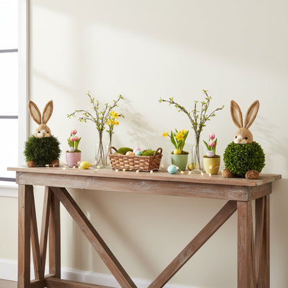 Preserved Single-Ball Boxwood &amp; Cypress Rabbit Shaped Topiary Décor Set of 2