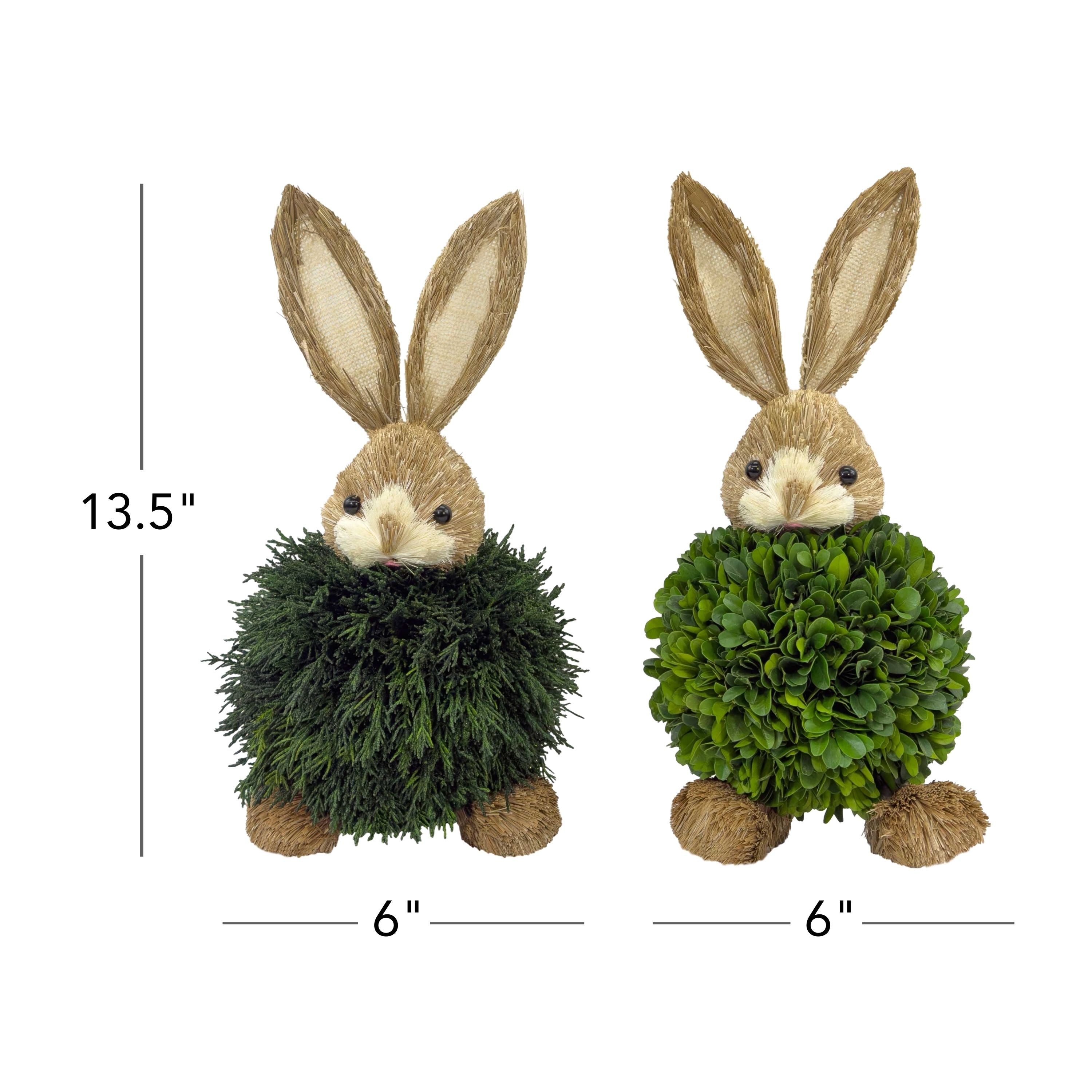Preserved Single-Ball Boxwood &amp; Cypress Rabbit Shaped Topiary Décor Set of 2