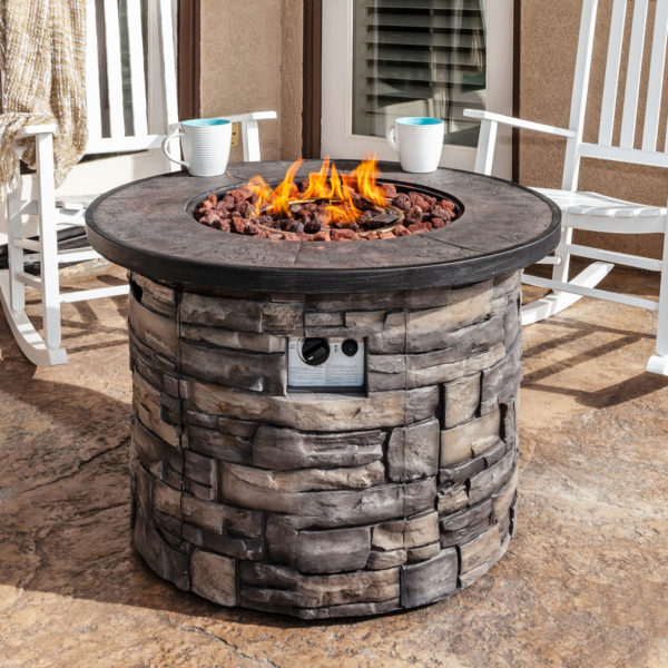 Outdoor Propane Gas Fire Pit Table Lava Rocks